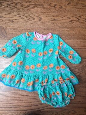 Stella McCartney Baby Girl Dress with Orange Flower Print and Pink Trim